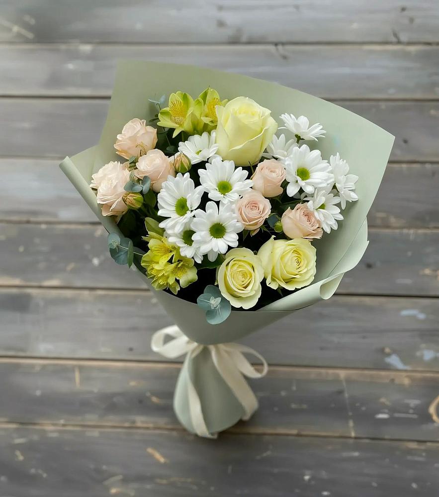 Букет цветов из: Альстромерии, Розы и Хризантемы в Шелковке