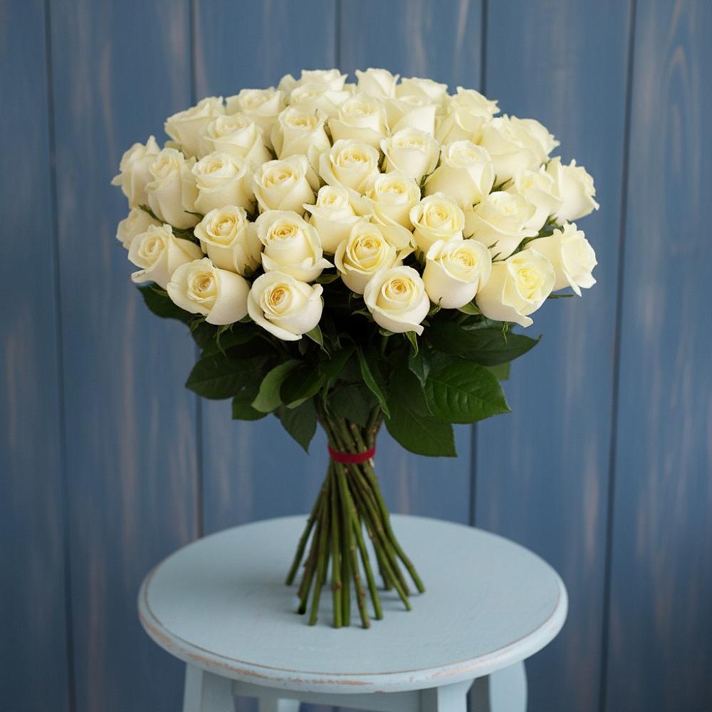 Букет 51 Белая роза Эдлесс Лав в Шелковке