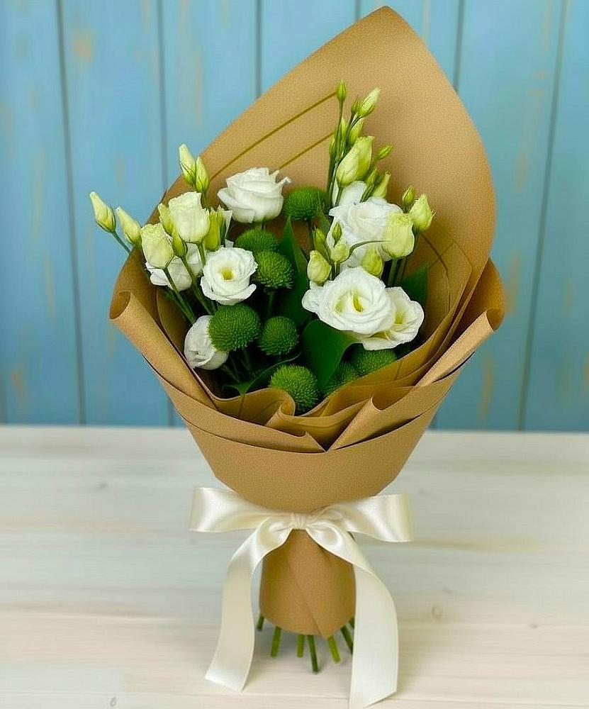 Букет цветов из: Хризантемы и Лизиантусы в Шелковке