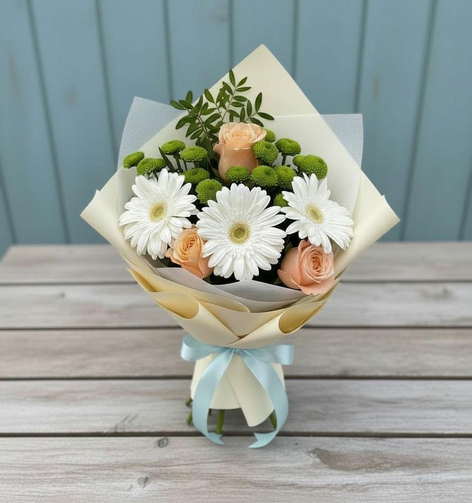 Букет цветов из: Герберы, Розы и Хризантемы в Шелковке