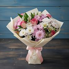 Букет цветов из:  Хризантемы, Альстромерии и Розы #REPLACE_PRED# Шелковке