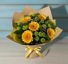 Букет цветов из:  Герберы и Хризантемы #REPLACE_PRED# Шелковке