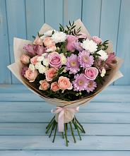 Букет цветов из:  Хризантемы, Розы и Альстромерии в Шелковке