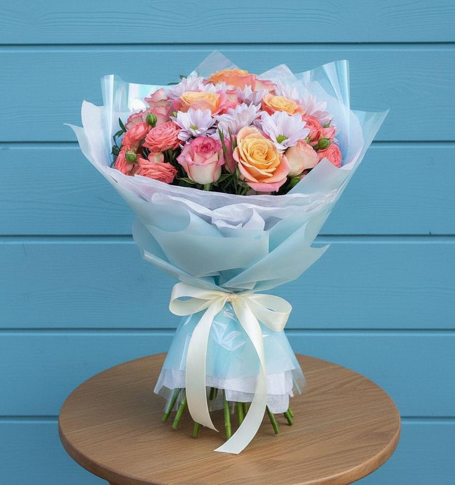 Букет цветов из: Хризантемы и Розы в Шелковке