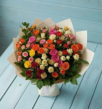 Букет Микс из разноцветных кустовых роз #REPLACE_PRED# Шелковке